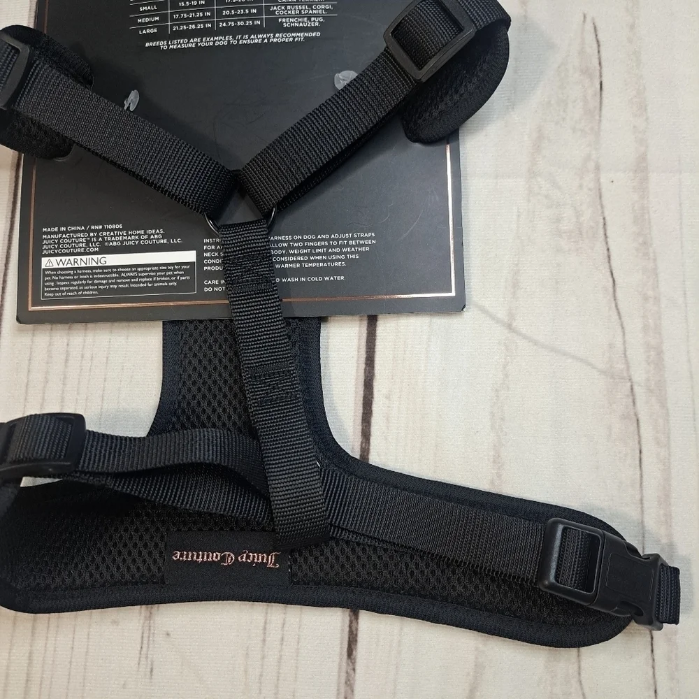 2 FOR 20 SALE Juicy Couture Velour Black Dog Harness Size Large